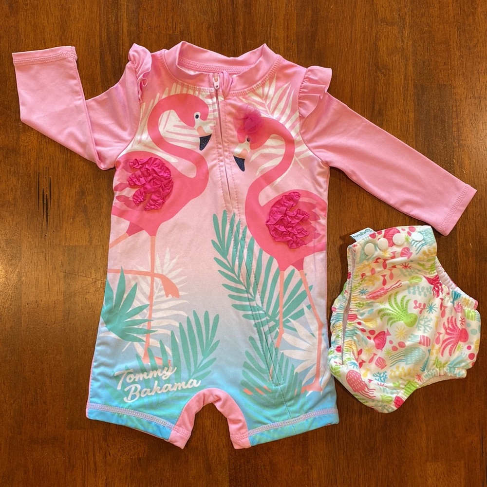 Tommy Bahama- Swimsuit with Flamingos (3-6 months) EUC